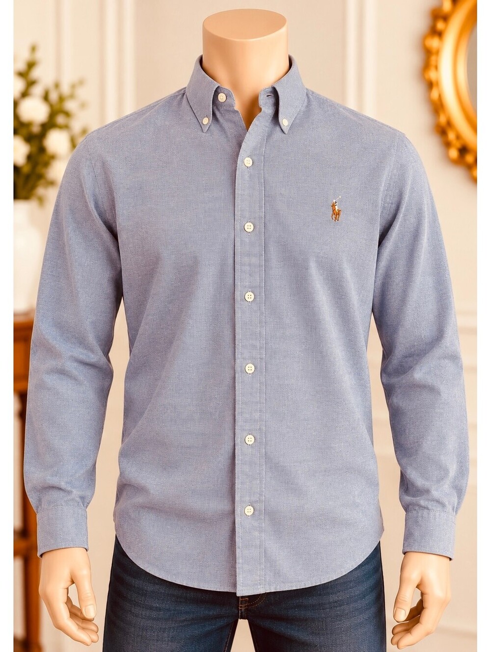 Ralph Lauren Custom Fit Men’s L Blue Oxford Button Down Shirt Multicolor Pony